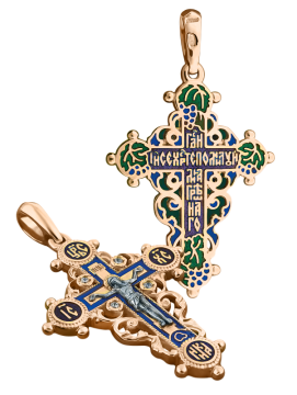 Orthodoxe Kreuz-Anhänger "Kreuzigung Christi" Silber 925° mit Rotgold vergoldet 999° mit  Emaille 