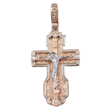 Cross from red and white gold of 585 assay value 