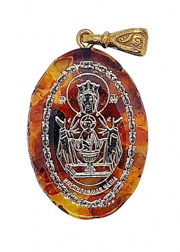 Подвеска «Казанская» высокого качества из янтаря и ювелирная смола 