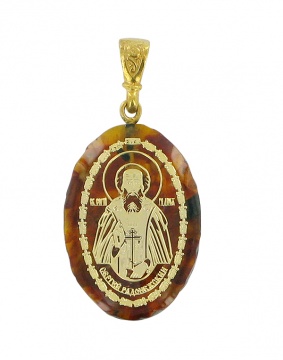 Hochwertige Anhänger  "Sergij radonezhski" aus bernstein und juwelier Harz 