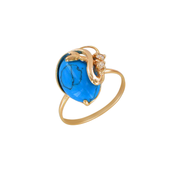 Gold-plated silver and rhodium ring with turquoise and zirconia 