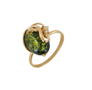 Vergoldete Damen-ring aus 925er Silber mit Bernstein und Zirkonia 