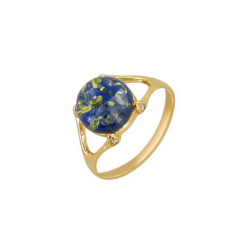 Vergoldete Damen-ring aus 925er Silber mit Bernstein und Zirkonia 