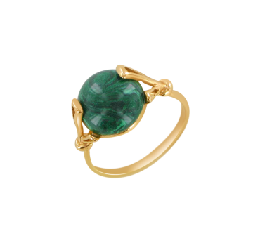 Gold-plated silver and rhodium ring with malachite 