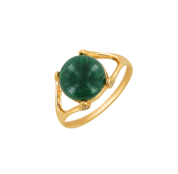 Gold-plated silver and rhodium ring with malachite and zirconia 