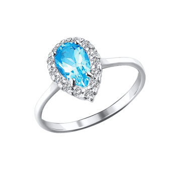 Damen-ring aus 925er Sterling Silber mit blau Topas, Zirkonia 