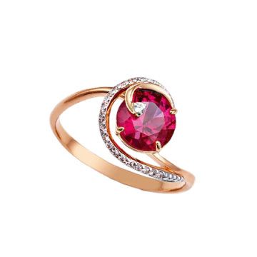 Ring aus russischem Rotgold 585° mit Korund Rubin und Fianiten 