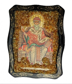 Russian Orthodox Icon decorated with genuine amber 
