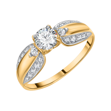 Lady´s ring in yellow and white gold of 585 assay value with zirconia 