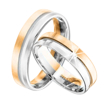 Weiß/ Gelbgold 585 Trauring mit Brillanten 