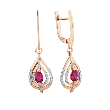 Ohrringe aus Rotgold 585° mit Brillanten und Rubin 