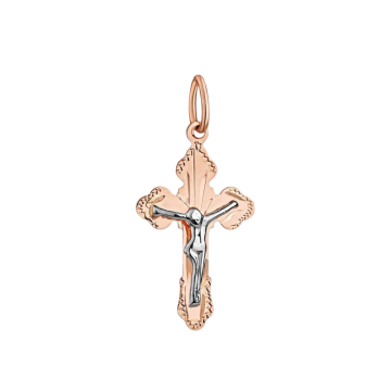 Cross from red and white gold of 585 assay value 