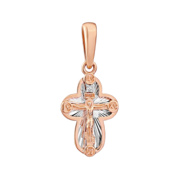 Cross from red and white gold of 585 assay value with diamond 