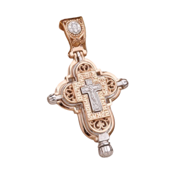 Cross from red and white gold of 585 assay value 