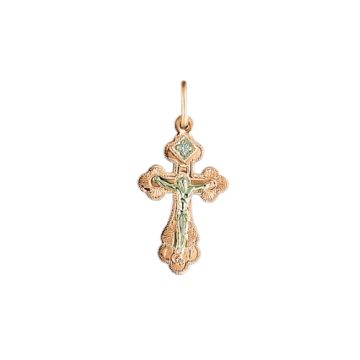 Cross from red gold of 585 assay value with cubic zirconia 