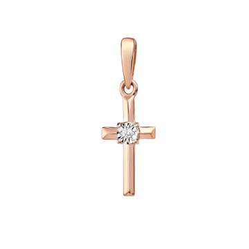 Cross from red and white gold of 585 assay value with diamond 