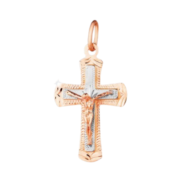Cross from red and white gold of 585 assay value 