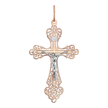 Cross from red and white gold of 585 assay value 