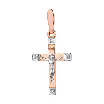 Cross from red and white gold of 585 assay value with diamond 