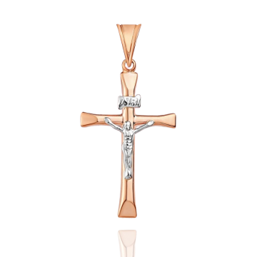 Cross from red and white gold of 585 assay value 