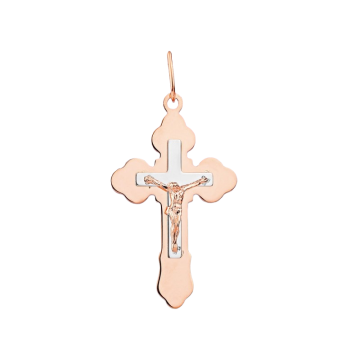 Cross from red and white gold of 585 assay value 