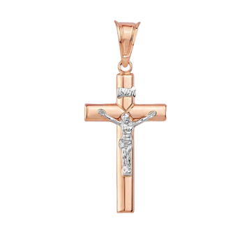 Cross from red and white gold of 585 assay value 