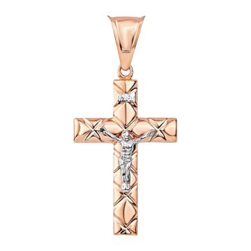 Cross from red and white gold of 585 assay value 