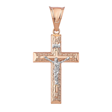 Cross from red and white gold of 585 assay value 