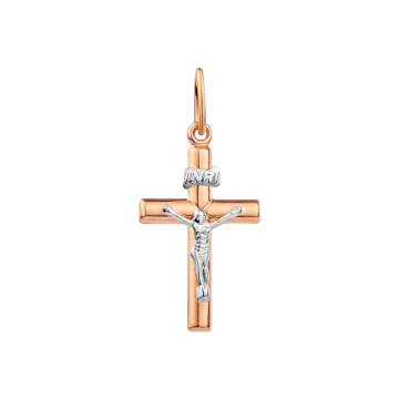 Cross from red and white gold of 585 assay value 