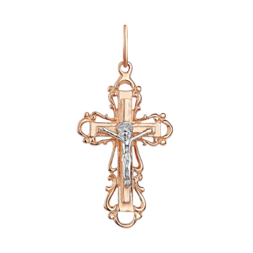 Cross from red and white gold of 585 assay value 