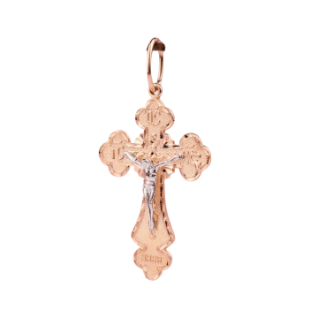 Cross from red and white gold of 585 assay value 
