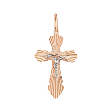 Cross from red and white gold of 585 assay value 