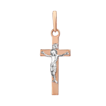 Cross from red and white gold of 585 assay value with diamond 