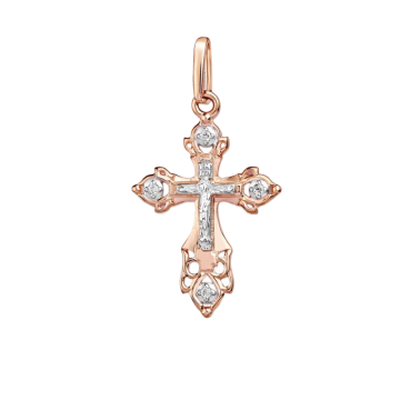 Cross from red and white gold of 585 assay value with diamond 