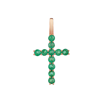 Подвеска - крест из красного золота 585 пробы с изумрудами 