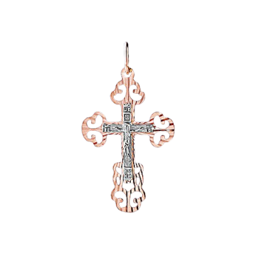 Cross from red and white gold of 585 assay value 