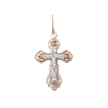 Cross from red and white gold of 585 assay value 