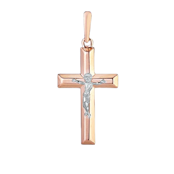 Cross from red and white gold of 585 assay value 