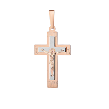 Cross from red and white gold of 585 assay value 