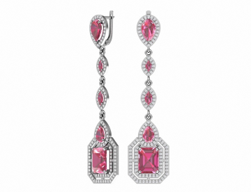 Silver earrings with synthetic quartz and colorless cubic zirkonia 