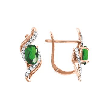 Серьги в красном золоте 585 пробы с бриллиантами и изумрудами 