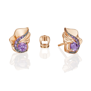 Серьги из красного золота 585 пробы. Вставка: аметист 