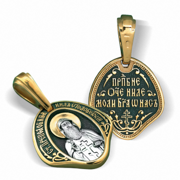 Orthodoxer Ikonenanhänger „Hl. Nil von Stolobny“ aus 925er Sterlingsilber, vergoldet mit 999er Rotgold. 