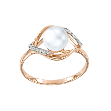 Damenring aus Rotgold 585° mit Zirkonia, echte Perlen 