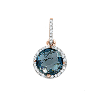 Anhänger aus Rotgold 585° mit London blau Topas, Brillanten 