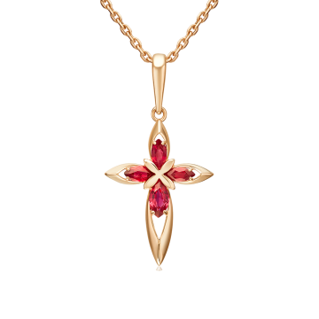 Kreuzanhänger aus Rotgold 585° mit Rubin 