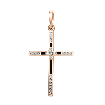 Cross from red gold of 585 assay value with cubic zirconia 