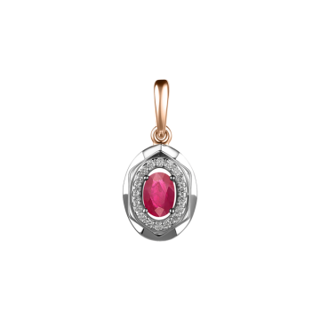 Pendant in red and white gold of 585 assay value with diamond and ruby HTS 