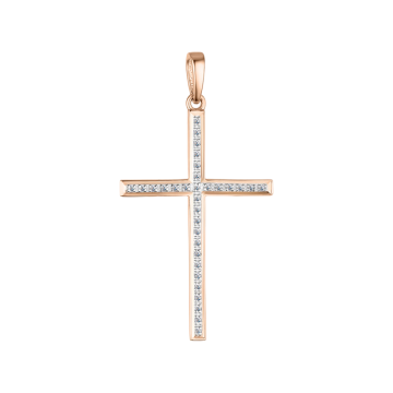 Cross from red gold of 585 assay value with diamond 