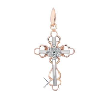 Cross from red and white gold of 585 assay value with cubic zirconia 
